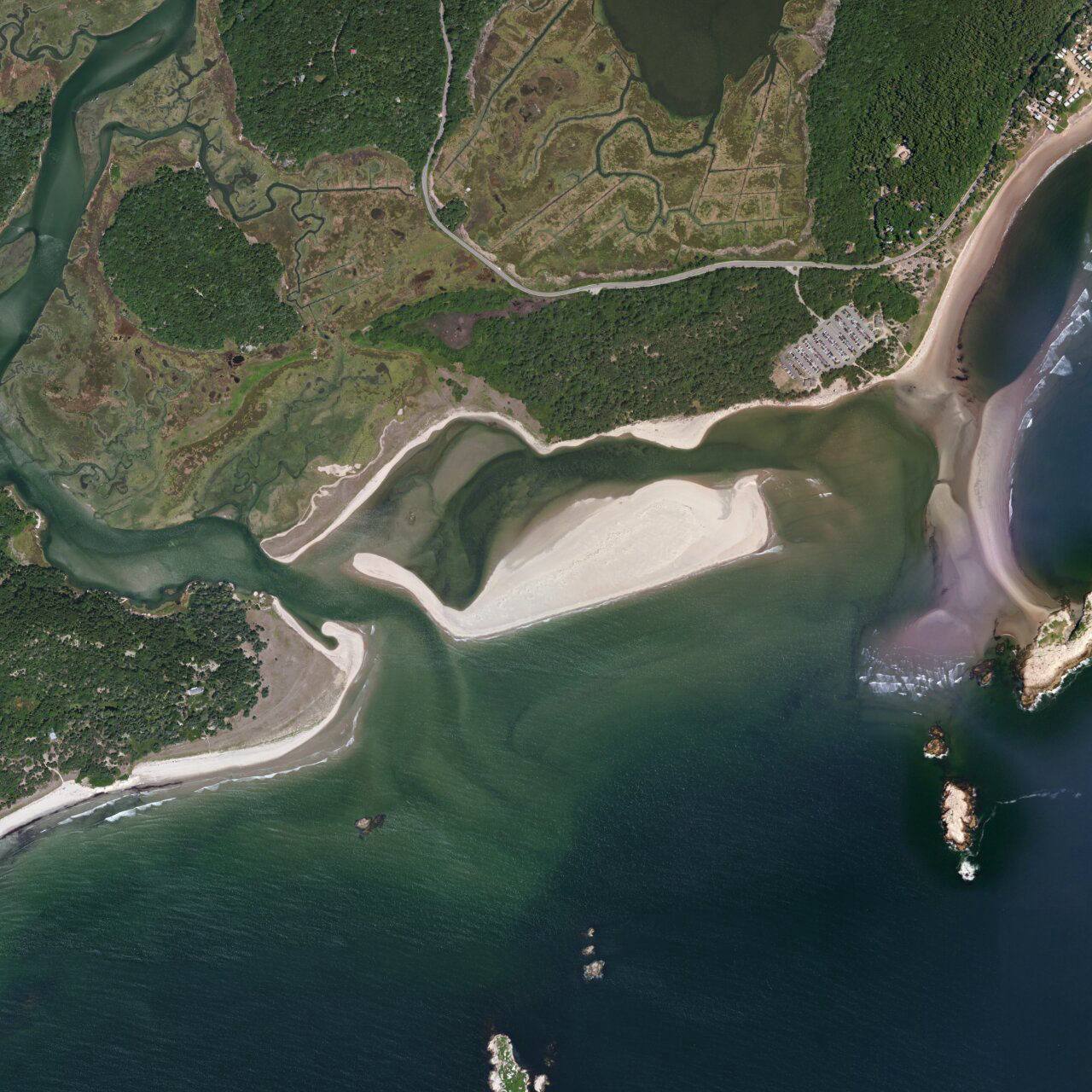 Aerial still of Popham Beach from 2014