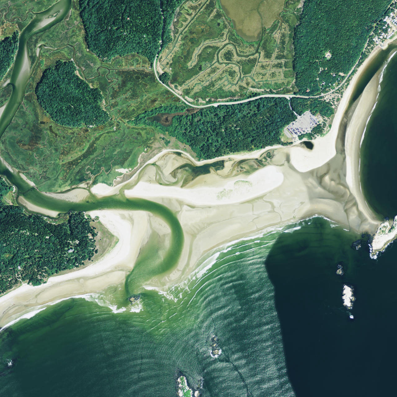 Aerial still of Popham Beach from 2016