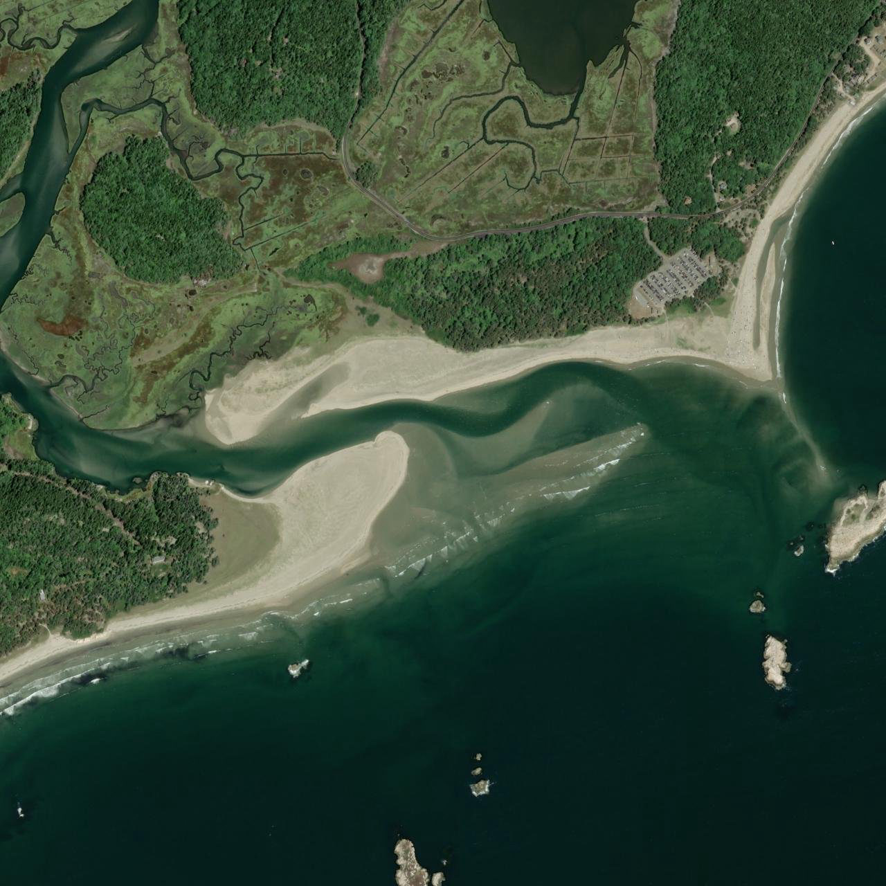 Aerial still of Popham Beach from 2024