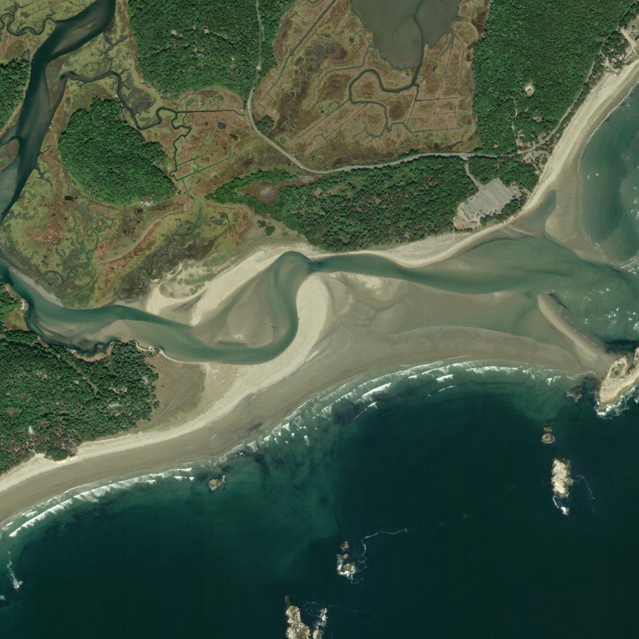 Aerial still of Popham Beach from 2026